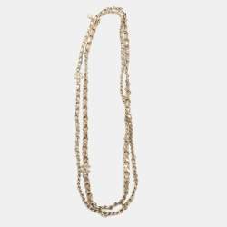 Chanel Gold Leather CC Chain Link Long Necklace