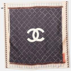 Pre Owned Chanel Grey Quilted CC Print Silk Square Scarf