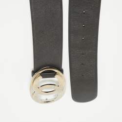 Chanel Black Leather CC Logo Round Buckle Wide Belt 90CM