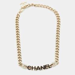 Pre Owned Chanel CC Logo Enamel Gold Tone Necklace