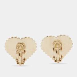Pre Owned Chanel CC Heart Multicolor Enamel Gold Tone Clip On Earring