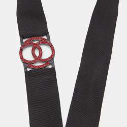 Chanel CC Crystal Embellished Black Ribbon Pendant Necklace