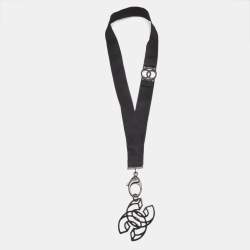 Chanel CC Crystal Embellished Black Ribbon Pendant Necklace