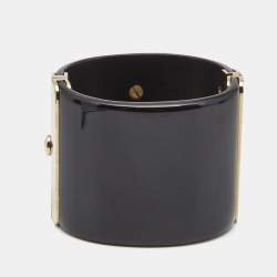Chanel CC Resin Crystal Studded Gold Tone Wide Cuff Bracelet