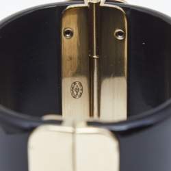Chanel CC Resin Crystal Studded Gold Tone Wide Cuff Bracelet