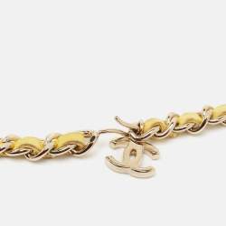 Pre Owned Chanel Yellow Leather Logo Charm Chain Link Belt