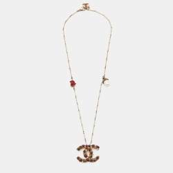 Pre Owned Chanel CC Enamel Crystal Gold Tone Necklace
