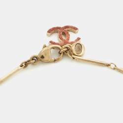 Pre Owned Chanel CC Enamel Crystal Gold Tone Necklace