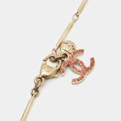 Pre Owned Chanel CC Enamel Crystal Gold Tone Necklace