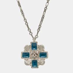 Pre Owned Chanel  CC Enamel Crystals Silver Tone Necklace