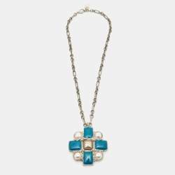 Pre Owned Chanel  CC Enamel Crystals Silver Tone Necklace