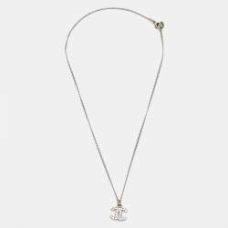 Pre Owned Chanel  CC Crystals Silver Tone Pendant Chain Necklace