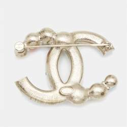 Pre Owned Chanel CC Resin Crystals Gold Tone Brooch