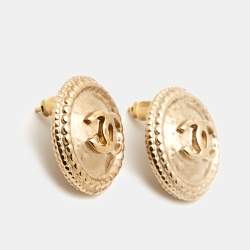 Pre Owned Chanel CC Gold Tone Stud Earrings 