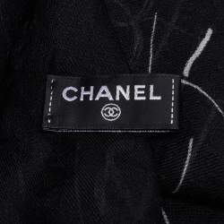 Chanel Black Camellia CC Print Cashmere Shawl