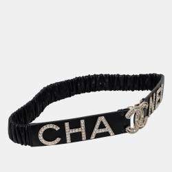 Chanel Black Logo Crystal Waist Belt