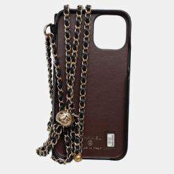 Chanel Black Lambskin Quilted iPhone 12Pro Chain Case