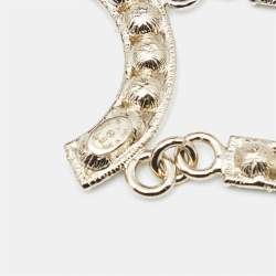 Pre Owned Chanel Pale Gold Tone Crystal Studded Logo Drop Earrings