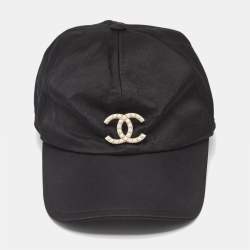 Pre Owned Chanel Black Pearl CC Silk Baseball Cap  