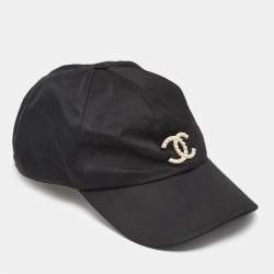 Pre Owned Chanel Black Pearl CC Silk Baseball Cap  