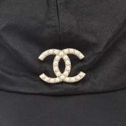 Pre Owned Chanel Black Pearl CC Silk Baseball Cap  