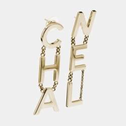 Pre Owned Chanel Letter Gold Tone Drop Earrings