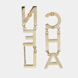 Pre Owned Chanel Letter Gold Tone Drop Earrings