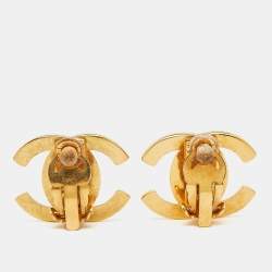 Chanel CC VIntage Turn Lock Gold Tone Clip on Earrings