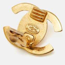Chanel CC VIntage Turn Lock Gold Tone Clip on Earrings