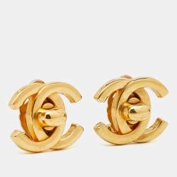 Chanel CC VIntage Turn Lock Gold Tone Clip on Earrings