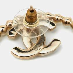 Pre Owned Chanel CC Crystals Faux Pearl Gold Tone Earrings