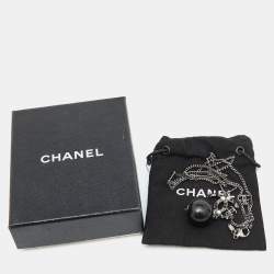Pre Owned Chanel CC Bead Faux Pearl Gunmetal Tone Necklace