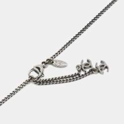 Pre Owned Chanel CC Bead Faux Pearl Gunmetal Tone Necklace