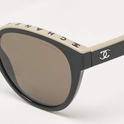 Chanel Black/Beige 5414 Logo Cat Eye Sunglasses
