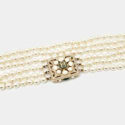 Pre Owned Chanel CC Faux Pearl Resin Gold Tone Multi Strand Neckalce
