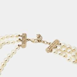 Pre Owned Chanel CC Faux Pearl Resin Gold Tone Multi Strand Neckalce