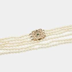 Pre Owned Chanel CC Faux Pearl Resin Gold Tone Multi Strand Neckalce