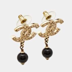 Pre Owned Chanel CC Bead Crystals Gold Tone Drop Earrings