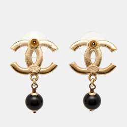 Pre Owned Chanel CC Bead Crystals Gold Tone Drop Earrings