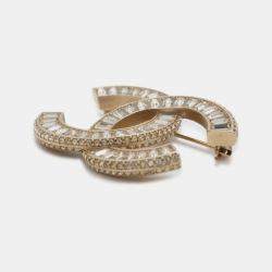 Chanel Champagne Gold Metal CC Logo/Rhinestone Brooch