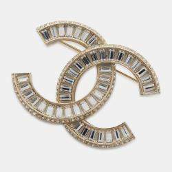 Chanel Champagne Gold Metal CC Logo/Rhinestone Brooch