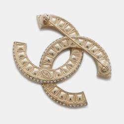 Chanel Champagne Gold Metal CC Logo/Rhinestone Brooch