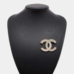Chanel Champagne Gold Metal CC Logo/Rhinestone Brooch