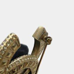 Chanel Champagne Gold Metal CC Logo/Rhinestone Brooch