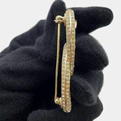 Chanel Champagne Gold Metal CC Logo/Rhinestone Brooch