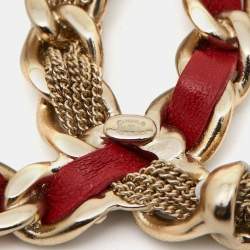 Pre Owned Chanel  CC Red Leather Gold Tone Brooch