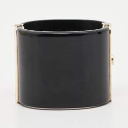 Pre Owned Chanel CC Resin Crystal Studded Gold Tone Wide Cuff Bracelet