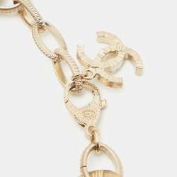 Pre Owned Chanel CC Enamel Crystals Faux Pearl Gold Tone Bracelet