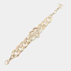 Pre Owned Chanel CC Enamel Crystals Faux Pearl Gold Tone Bracelet