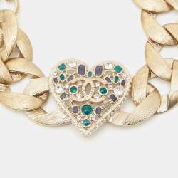 Pre Owned Chanel CC Enamel Crystals Faux Pearl Gold Tone Bracelet